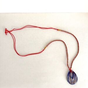 Vintage Multicolor Glass Teardrop Pendant Braided Necklace